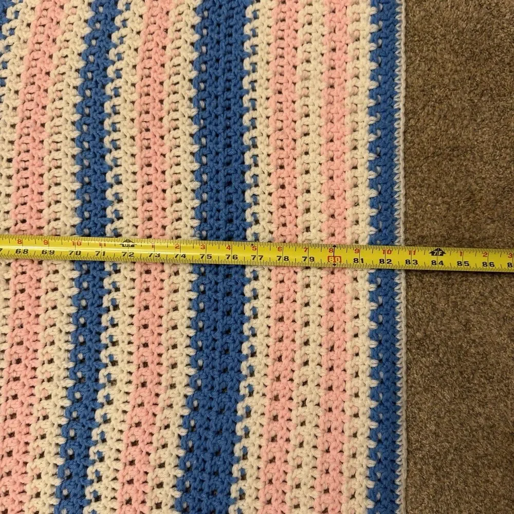 Crocheted Baby Blanket 50x80 Inches Blue Pink and White Handmade Soft Thick Nice